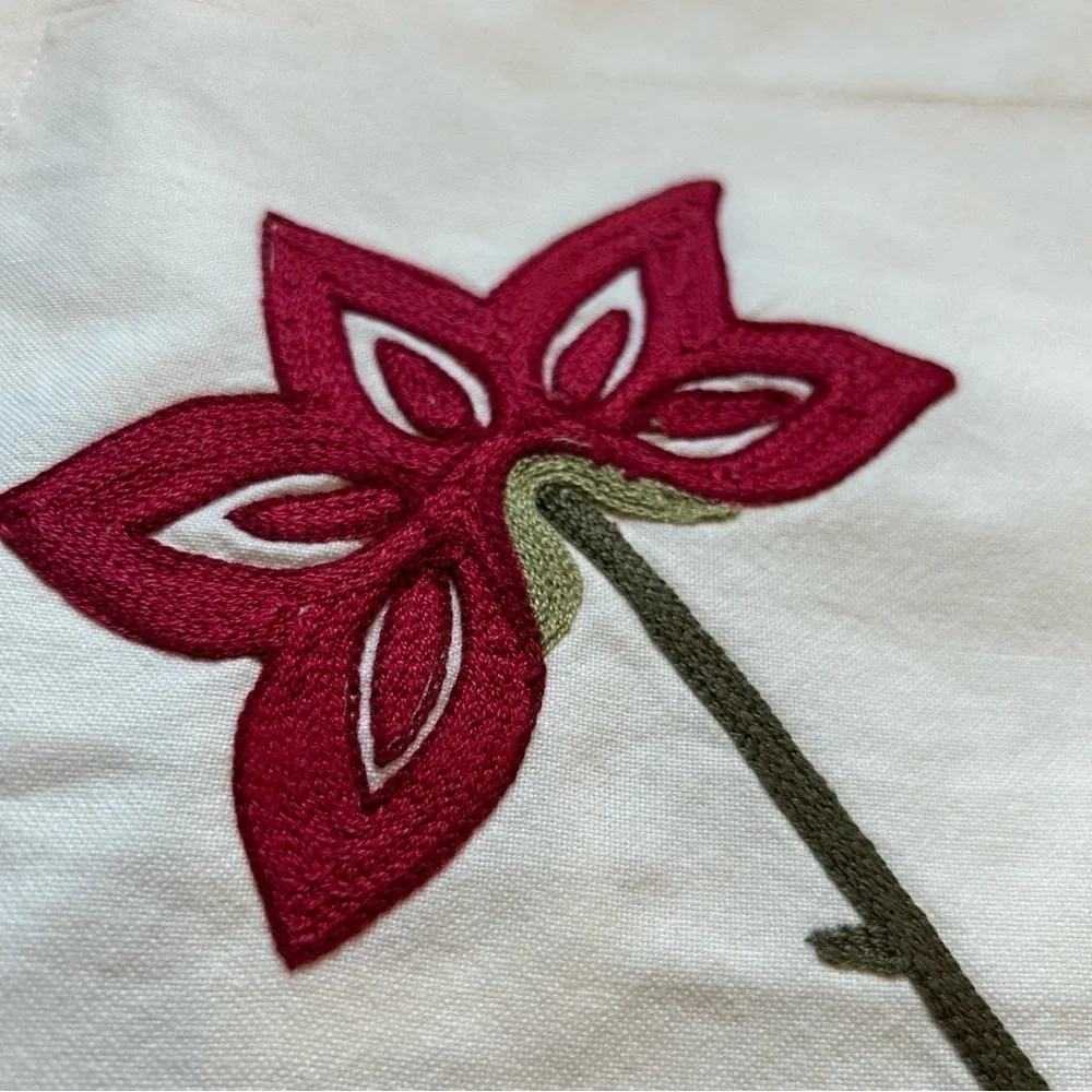 Pottery Barn Pillow Sham Set Floral Embroidered Cotton 19x26” Cream Green Garden